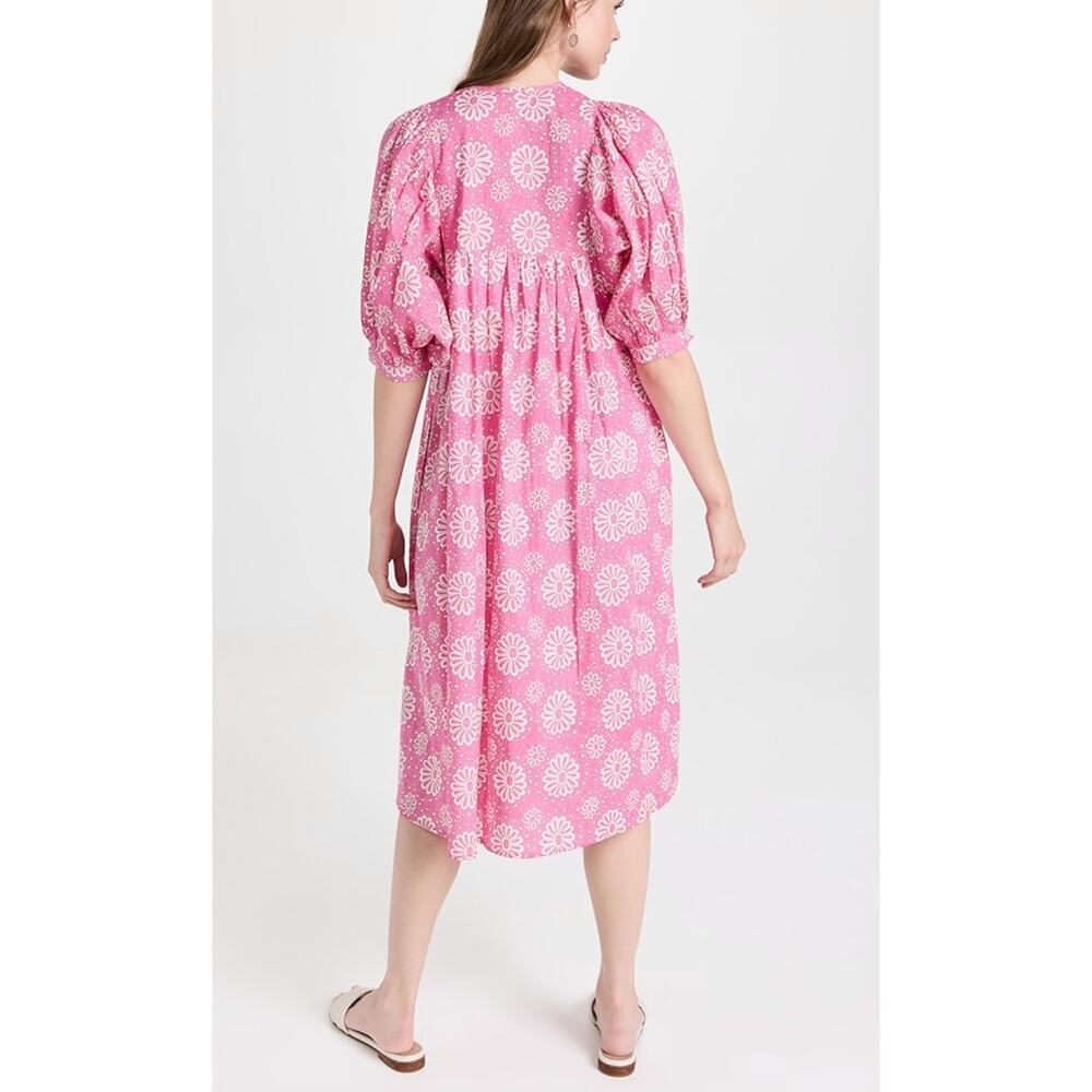 MILLE Resort Saffron Pink Daisy Print Cotton Puff Sleeve Midi Dress Tuckernuck - Picture 4 of 12